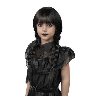 Imagem de Peruca MUPUL de trança longa preta com franja para meninas de Hallowee