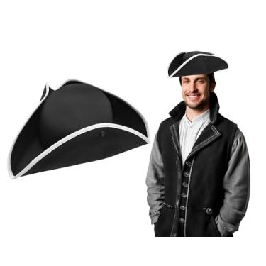 Imagem de Nicky Bigs Novelties - Chapéu de pirata tricorn colonial - chapéu pirata adulto feminino e masculino - acessório de fantasia de pirata chapéu colonial, Preto/branco, tamanho �nico