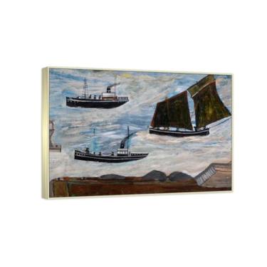 Imagem de RYLJCZ Reproduções de pinturas famosas de Alfred Wallis-(Boats) Impressões em tela - quadros decorativos para sala de estar 40 x 56 cm (15,8 x 22,0 in) molduras de champanhe