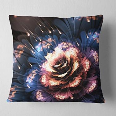 Imagem de Designart Fractal Flower Orange and Blue' Floral Throw Sala de estar, sofá, enchimento de almofada + capa de almofada impressa em ambos os lados 40,64 cm x 40,64 cm