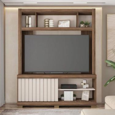 Imagem de Home Estante Prisma 160cm MDP Portas de correr Ripado Nogueira/OffWhit