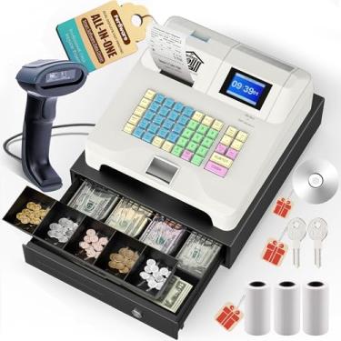 Imagem de Caixa registradora atualizada para pequenas empresas com scanner, caixas registradoras eletrônicas com visor duplo e gaveta de dinheiro com porta de cheque, impressão automática de recibos para loja