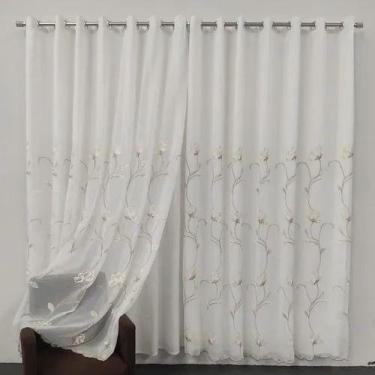 Imagem de Cortina Alto Padrão Bordada Voil Voal Com Forro Microfibra 5,00x2,50 -