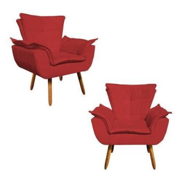 Imagem de Kit 2 Poltronas Opala Retro Sala Estar Suede Vermelho - King Lar