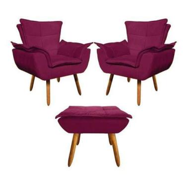 Imagem de Kit 2 Poltrona + Puff Opala Retro Recepção Sala Vinho - King Lar