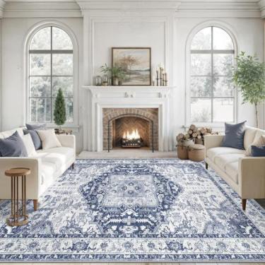 Imagem de Tapete Area xilixili Vintage 8x10 pés azul/azul para sala de estar