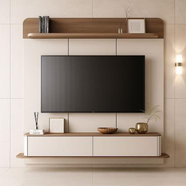Imagem de Painel Home Suspenso Ideal para Tv até 70 Polegadas Concept Design Moderno Off-white/amadeirado