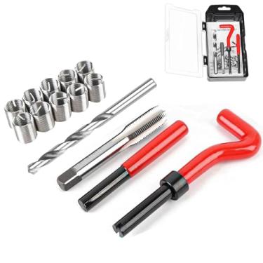 Imagem de JUSTHERE 15 peças de inserções de rosca M14x1,5 Kit sortido de acessórios de reparo de rosca fêmea, kit de reparo de rosca helicoil, kit de reparo de helicóptero de broca, para manutenção automotiva e