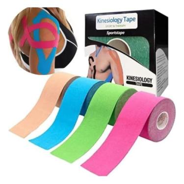Imagem de Fita Tape Bandagem Elástica Adesiva Forte Respirável Suporte para Músculos e Articulações 5cm x 5m Uso Esportivo e Clínico Cores Sortidas