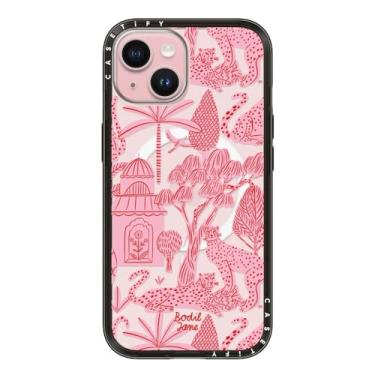 Imagem de CASETiFY Capa compacta para iPhone 15 [fina e elegante/compatível com Magsafe/1,2 m. 2X proteção contra quedas de grau militar] - Cheetah Paradise Pink - Preto transparente