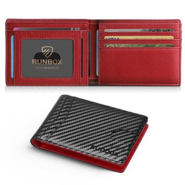 Imagem de Carteira RUNBOX para homens de couro fino com duas dobras com bloqueio