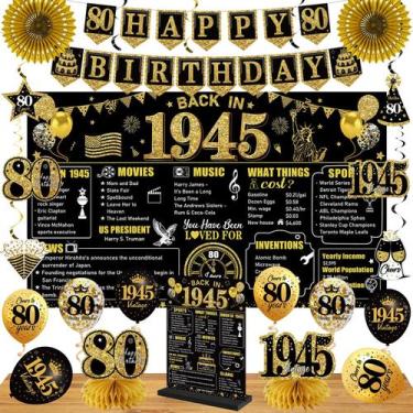 Imagem de Kit de decorações de aniversário Eiurteao 80th Black Gold 24 unidades