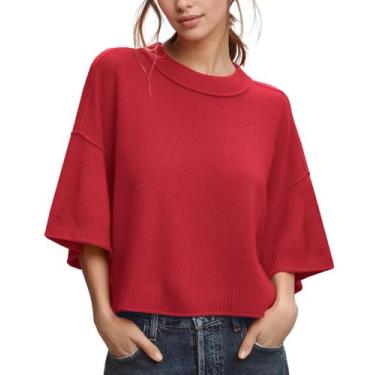 Imagem de Suéter feminino ZDC de verão, manga 3/4, cortado, vermelho