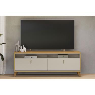 Imagem de Rack Bancada p/ TV até 70 Pol Dubai c/ 2 Portas e 2 Nichos 160cm Tauari/Off White Fosco - Linea Brasil