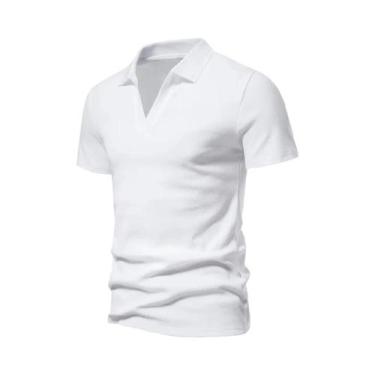 Imagem de Camisa Henley Masculina Slim Fit De Algodão Manga Curta Casual Solta P