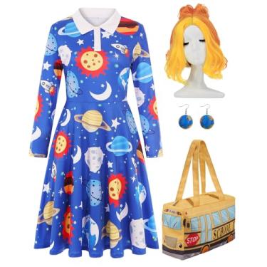 Imagem de RAAIBB Fantasia feminina Miss Frizzle vestido azul adulto Halloween Storybook personagem fantasias com acessórios RA071S