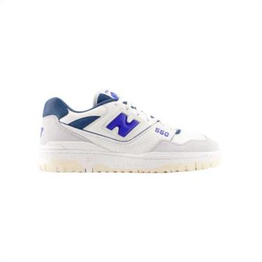 Imagem de Tênis Casual Masculino New Balance 550 Branco E Azul, Bege claro, Azul