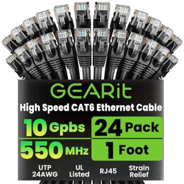 Imagem de GearIT Cabo Ethernet Cat 6 de 1,5 m Cat6 Patch Snagless - Cabo de rede LAN para computador, preto, Preto, 1 Foot (24-Pack)