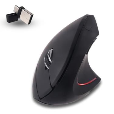 Imagem de Mouse ergonômico sem fio vertical (USB + Tipo-C) receptor 2 em 1 com 6 botões 3DPI, mouse óptico sem fio de aderência confortável com adaptador USB e USB C para laptop/PC/tablet/MacBook/computador