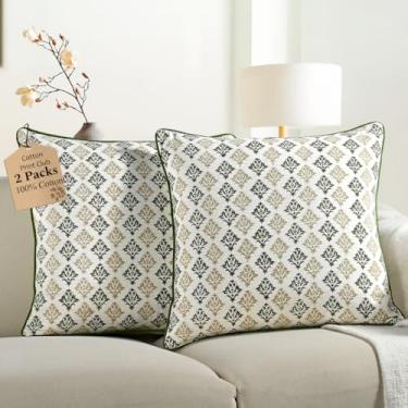 Imagem de CPC Capas de almofada para sofá, 45,7 x 45,7 cm, almofadas decorativas para sala de estar, 100% algodão, boêmio, fofas, para ambientes externos, capas de flores ou mantas formais - Treliça botânica