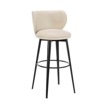 Imagem de Banco de bar de pub Cadeira alta Banco de bar moderno e simples giratório doméstico Ilha Mesa Encosto Cadeiras(Branco)