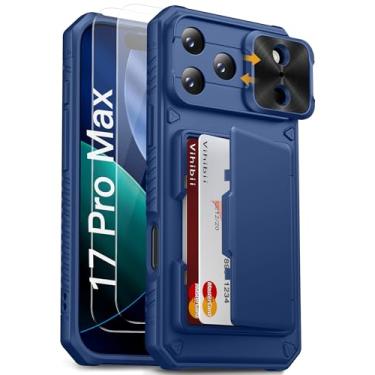 Imagem de Vihibii Capa para iPhone Pro Max com [2 protetores de tela], suporte de cartão embutido (4 cartões), [bloqueio RFID] e capa deslizante para câmera e películas de vidro temperado, capa carteira robusta