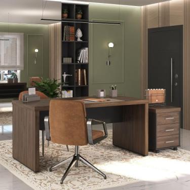 Imagem de Conjunto Mesa 1600 e Gaveteiro Cor Charuto com Preto - Artany