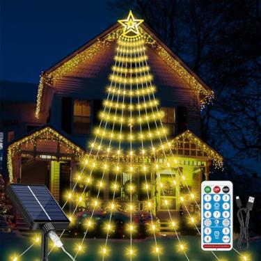 Imagem de AMIPEPE Cordão de luzes solares para cascata de Natal, branco quente