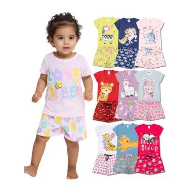 Imagem de Kit Sortido 8 Peças Pijama Curto infantil Menina 4 Camisas 4 Bermudas 