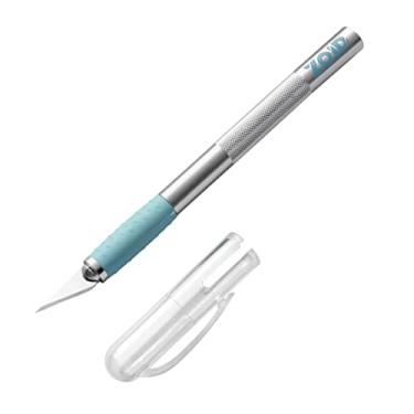 Imagem de Zoid Faca artística com aderência TraX, faca artesanal para corte de precisão, faca de caneta para papel, tecidos, estêncil, scrapbook e muito mais, aderência texturizada azul