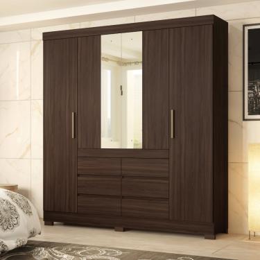 Imagem de Guarda Roupa Casal com Espelho e Pés 4 Portas 6 Gavetas Cádis Demóbile - Café/Touch