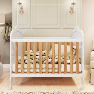 Imagem de Berço Minicama 3 em 1 com Capitonê 100% Mdf Maya Espresso Móveis Branco Brilho/Amêndoa