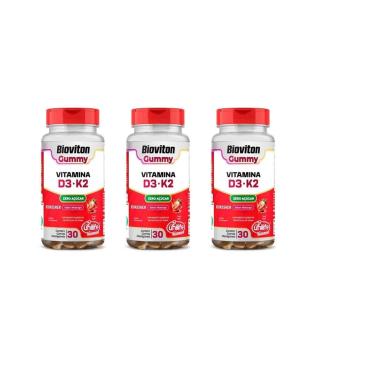 Imagem de Kit 3 Bioviton Gummy Vitamina D3+K2 Sabor Morango 3x30 gomas Unilife-Unissex