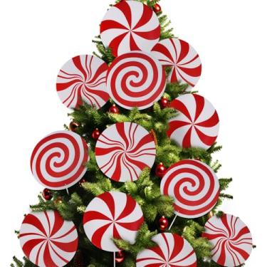 Imagem de RINOLY 12 peças de decorações de Natal de bengala doce, enfeites de árvore de menta grandes de 20 cm, enfeites de árvore de hortelã-pimenta, enfeites de árvore de plástico para enfeite de árvore, vaso