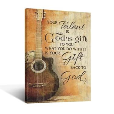 Imagem de SweetFox Arte de parede de guitarra vintage cristã com imagens de música rock, decoração de parede, seu talento é um presente de Deus para você, pinturas inspiradoras, obras de arte emolduradas para
