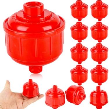 Imagem de 12 peças de mini filtros de água de ar descartáveis, filtro de linha de ar vermelho, filtro de pistola de tinta, remove separador de umidade padrão roscas de 1/4 polegada para a maioria das pistolas