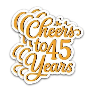 Imagem de (3 peças) Adesivos Cheers to 45 Years – Feliz aniversário de 45 anos ou decoração de festa de casamento – Decalques de vinil à prova d'água para embrulho de presente, caixas, garrafas de água, álbuns