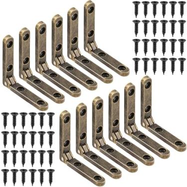 Imagem de Joez Wonderful 12 peças de dobradiças de 90 graus, ferragens de armário de dobradiça de caixa de madeira com 48 parafusos, dobradiça pequena para caixa de joias, estojo, baú (Bronze)