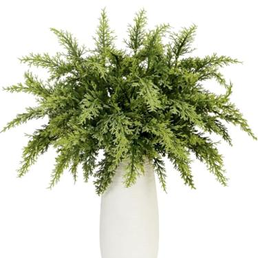 Imagem de Real Touch – Pacote com 24 ramos de pinheiro artificial, folhas de cedro falsas, sprays de inverno, agulhas para enchimento de vaso de Natal, guirlanda, guirlanda, decoração de casa (24, verde)