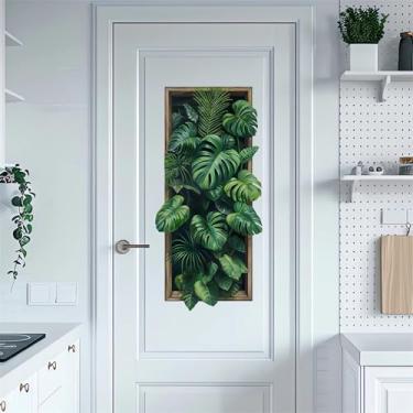 Imagem de sacinora Adesivos de parede de vegetação tropical, adesivos de parede de plantas verdes de folhas largas removíveis de vinil descascar e colar sala de estar quarto porta arte decoração de casa