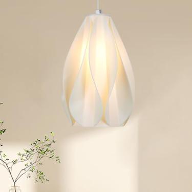 Imagem de Luminária Pendente 3D para Cabeceira, Branca, com Lâmpada LED 5W, Cabo 2m, Fibra de Resina, Soquete E27 (1014-Luz quente)