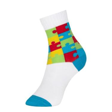 Imagem de Meia Pessoa com Autismo Cano Médio Selene Unissex Branco/Turquesa, 29-