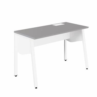 Imagem de Estação Trabalho Plataforma Individual 135cm com Caixa de Tomadas Pés Cavalete Industrial Executive Cinza Sagrado / Branco