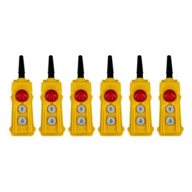 Imagem de kit 6 Botoeira Pendente 2 Botão/ 1 Emergência Talha Elevador - LCTE