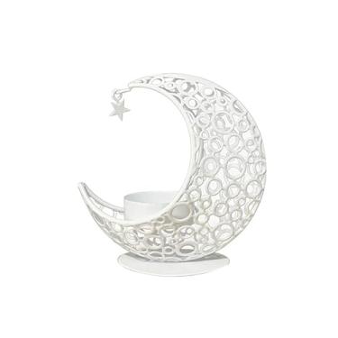 Imagem de Suporte de vela, vela de pilar de ferro da lua, castiçal moderno para mesa de jantar, festa, castiçal decorativo de casamento (branco)