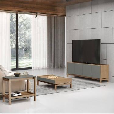 Imagem de Conjunto Barcelona Finestra Móveis - Rack, Mesa de Centro e Mesa Lateral Oak/Ferrolack