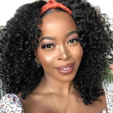 Imagem de Peruca com faixa de cabeça ISEE Kinky Curly Human Hair 180% de densida