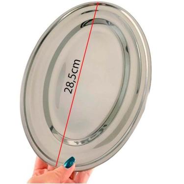 Imagem de Bandeja Travessa Oval De Aço Inox Para Servir Porções 28,5Cm