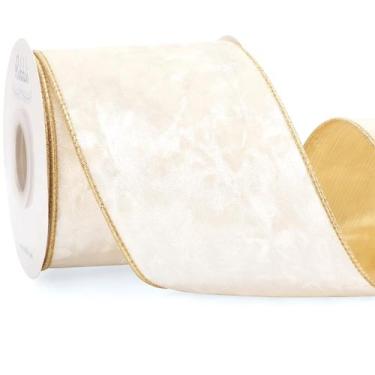 Imagem de Fita de fita 10 jardas e 10 cm, veludo marfim, borda metálica - Ribbli