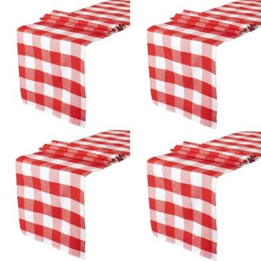 Imagem de Table Runner ShinyBeauty, pacote com 4, 35x274 cm, xadrez vermelho e b